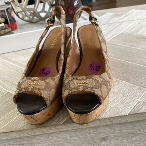 Brown coach 8.5 sling back wedges